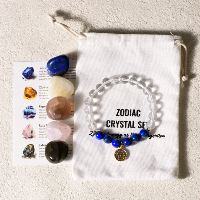 Zodiac Bracelet and Zodiac Birthstones Healing Crystals Set