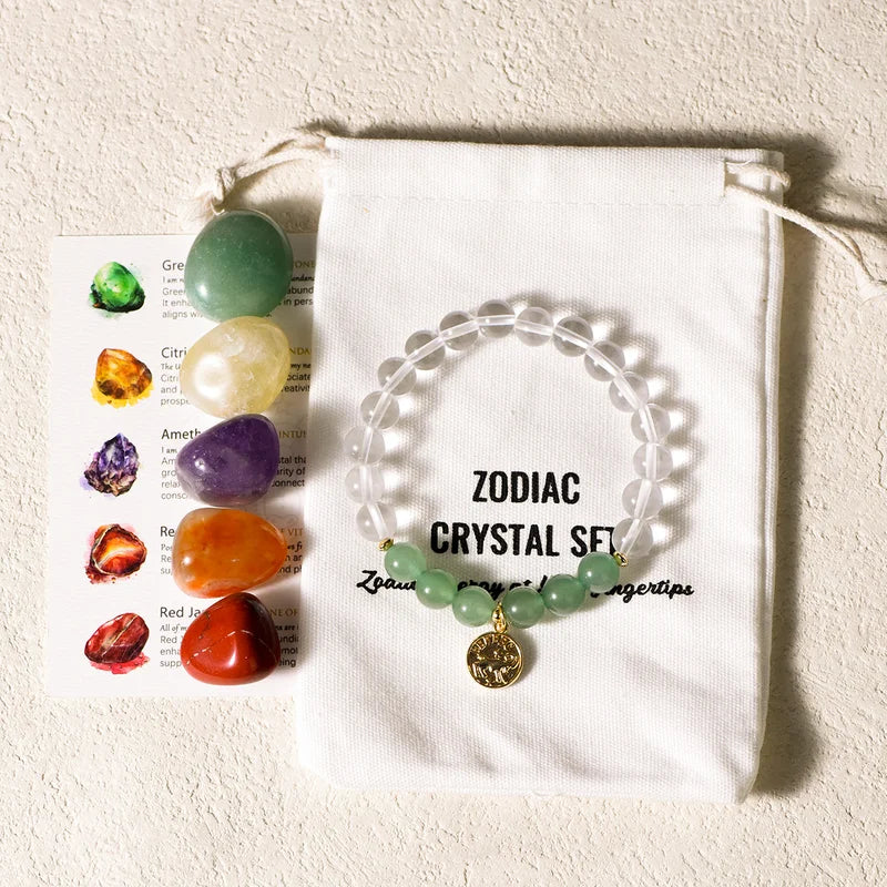 Zodiac Bracelet and Zodiac Birthstones Healing Crystals Set