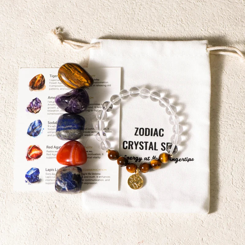 Zodiac Bracelet and Zodiac Birthstones Healing Crystals Set