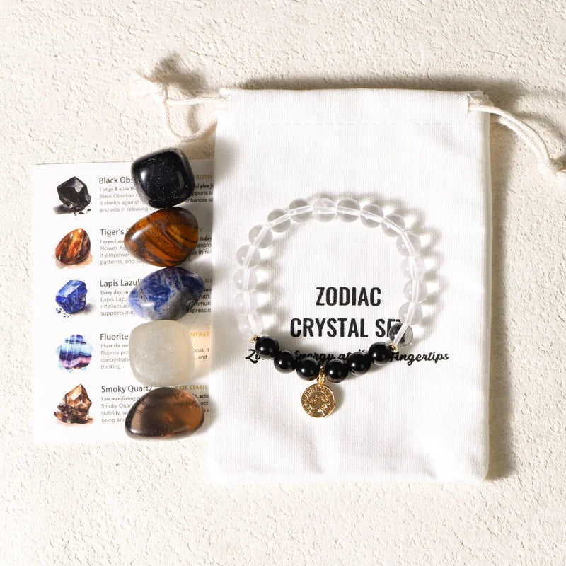 Zodiac Bracelet and Zodiac Birthstones Healing Crystals Set