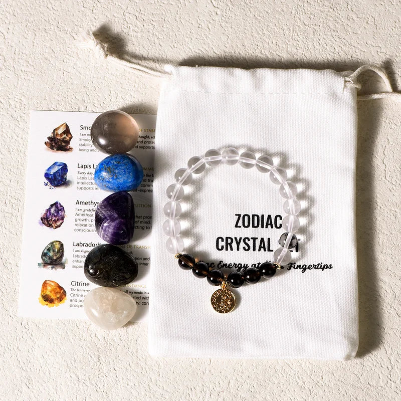 Zodiac Bracelet and Zodiac Birthstones Healing Crystals Set