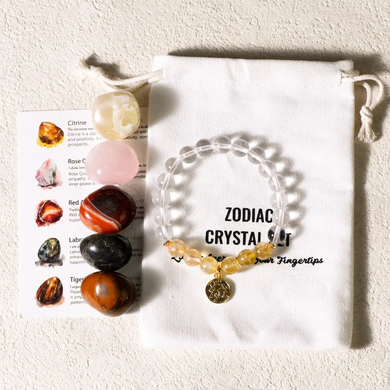 Zodiac Bracelet and Zodiac Birthstones Healing Crystals Set