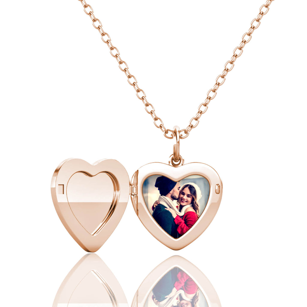 Personalised Photo Heart Locket Necklace with Picture Inside Rose Gold